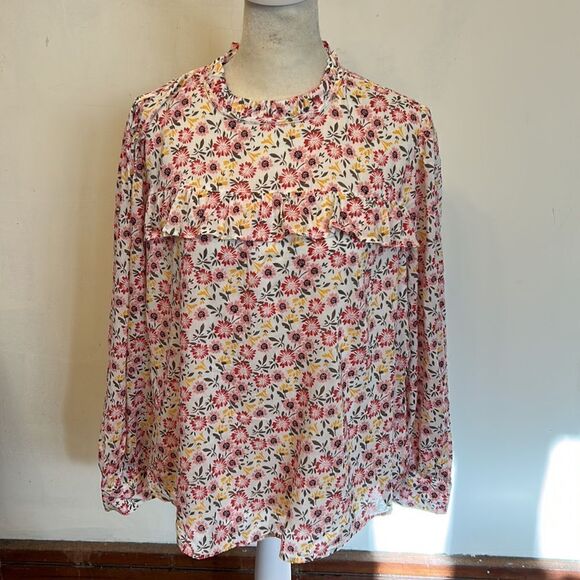 Loft floral long sleeve ruffle blouseSize LP New - Picture 5 of 10